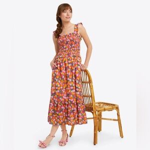 Draper James Kimberly Smocked Midi Dress Orange Blossom NWT w/ Flaw